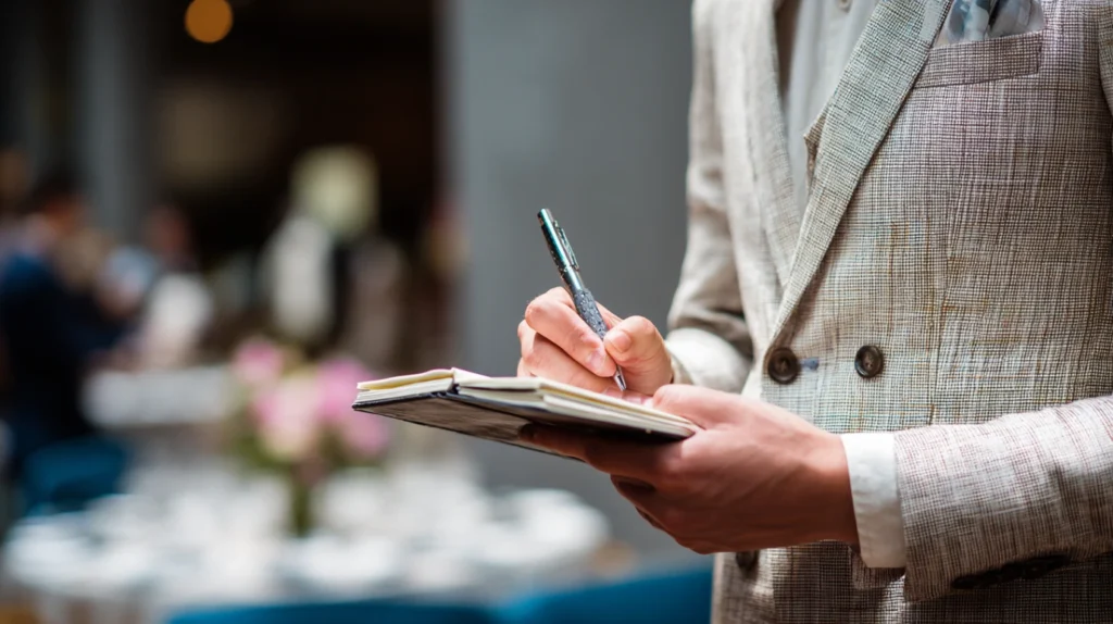 Sef planira poslovnu proslavu i zapisuje u tefter